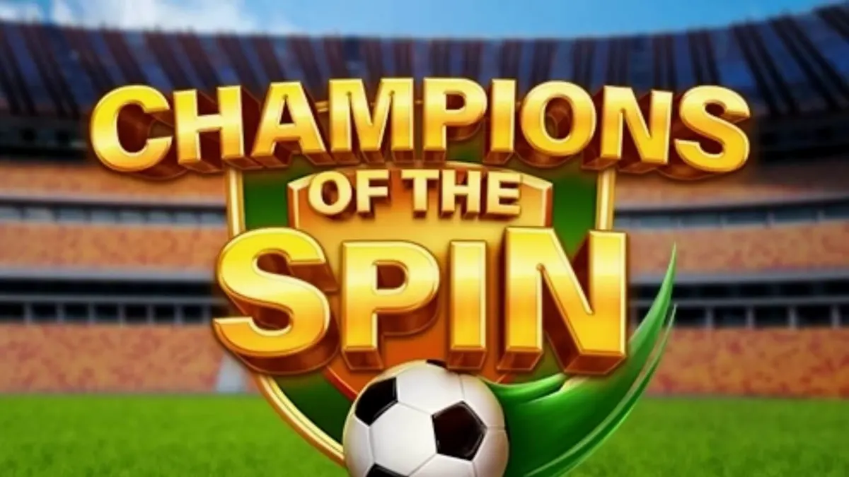 Tampilan layar utama slot Champion of The Spin dengan tema stadion sepak bola